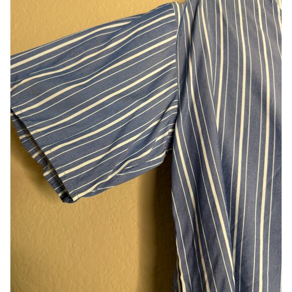 Nina Leonard Top Women Small Chambray Blue White Striped Short Sleeve Faux Wrap - Picture 8 of 10